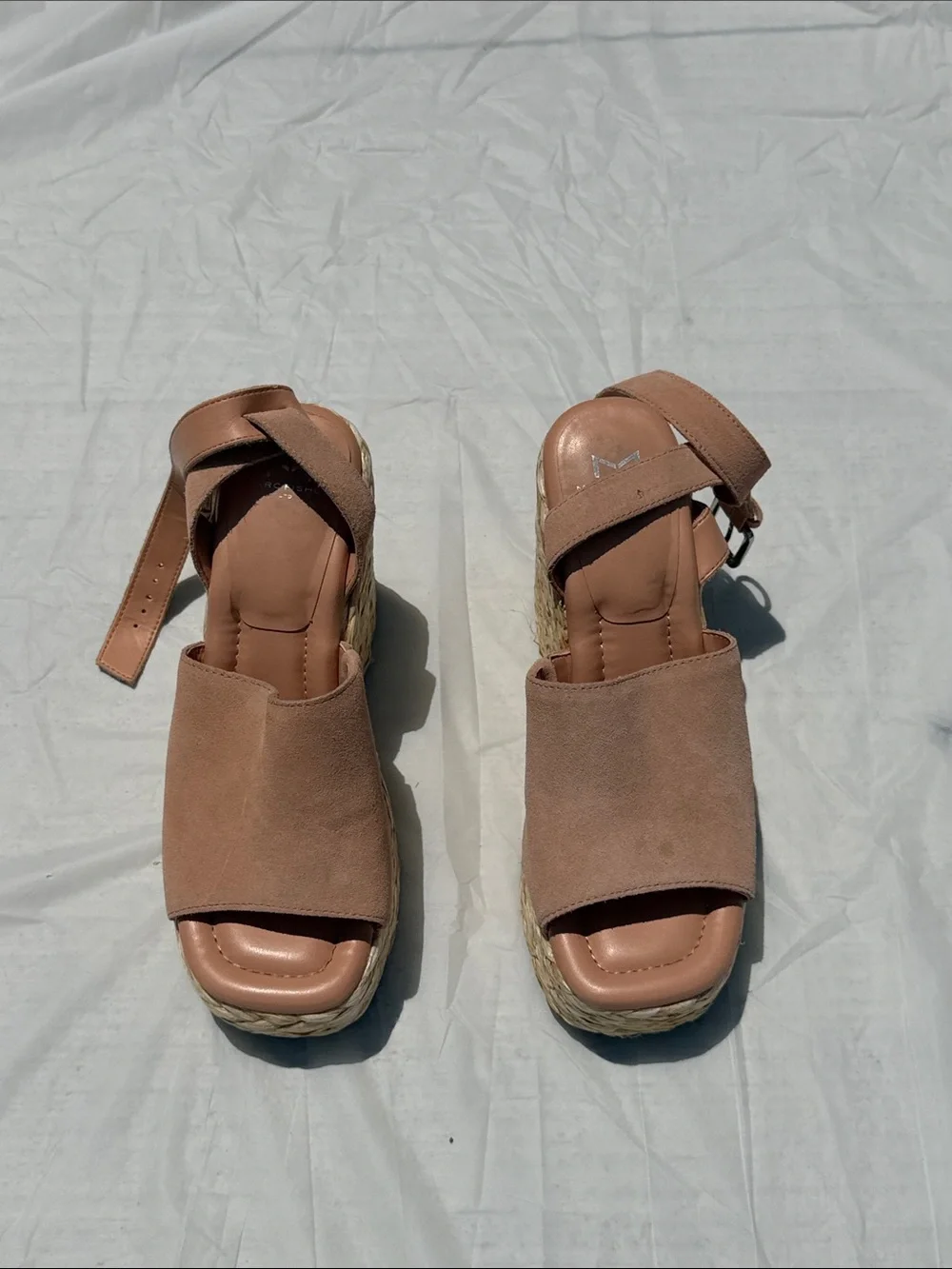 Marc Fisher Blush Tan Suede Espadrille Platform Sandals